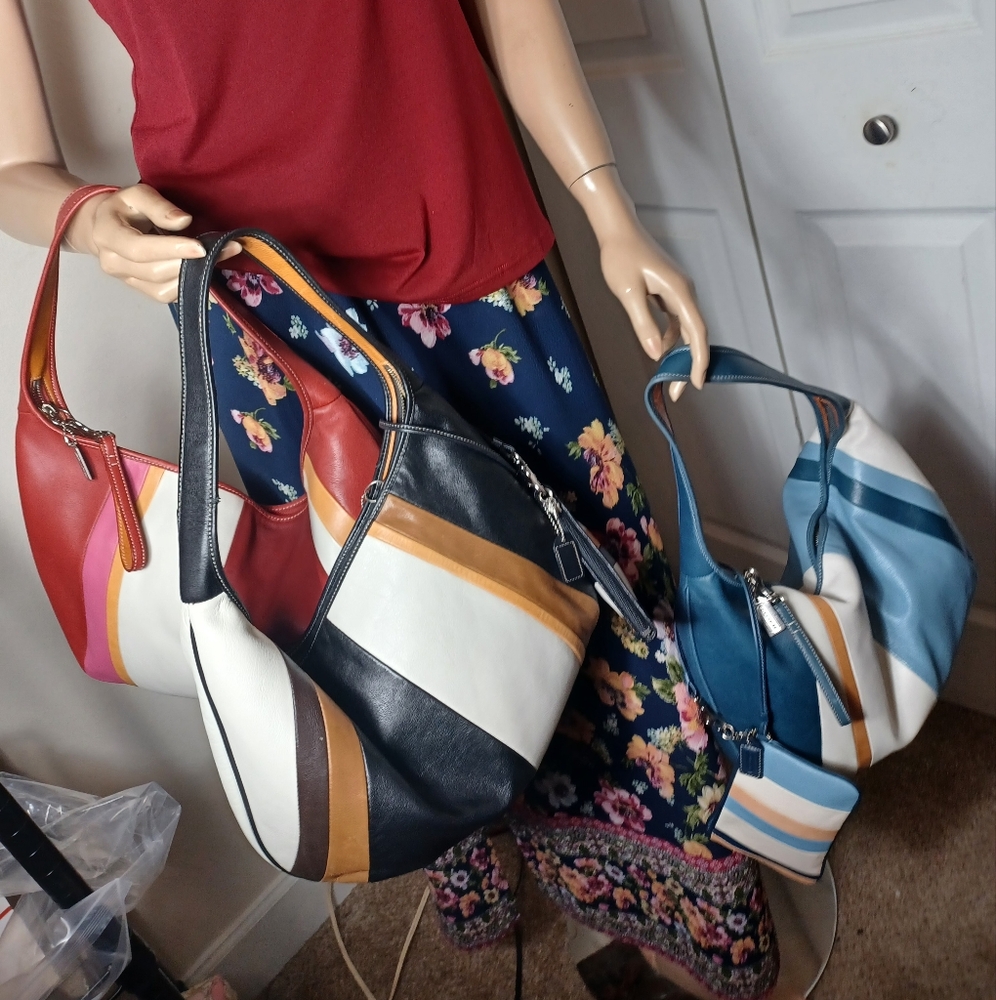 VINTAGE COACH WRISTLET & 15in MATCHED COACH STRIPED HOBO ERGO BAG - Picture 15 of 16